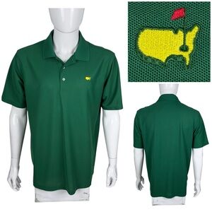 Masters Tech Mens Large Polo Shirt Green Short Sleeve Golf 100% Polyester EUC